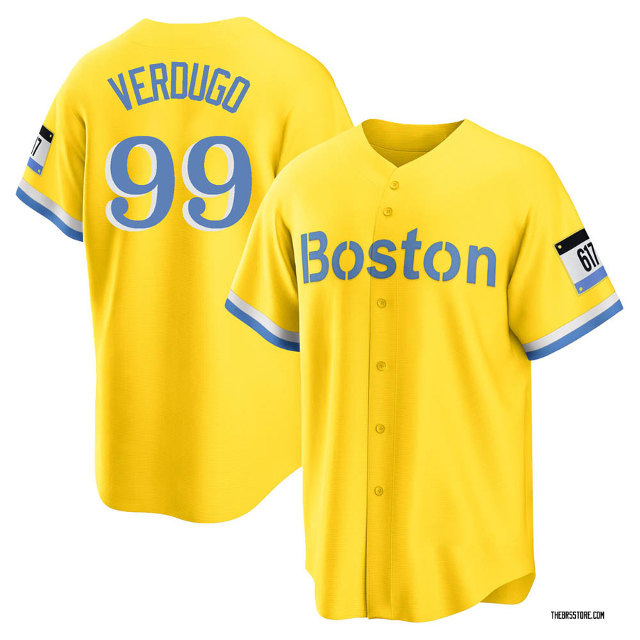 Gold/Light Replica Alex Verdugo Men's Boston Red Sox Blue 2021 City Connect Player Jersey