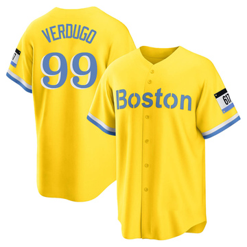 Gold/Light Replica Alex Verdugo Youth Boston Red Sox Blue 2021 City Connect Player Jersey