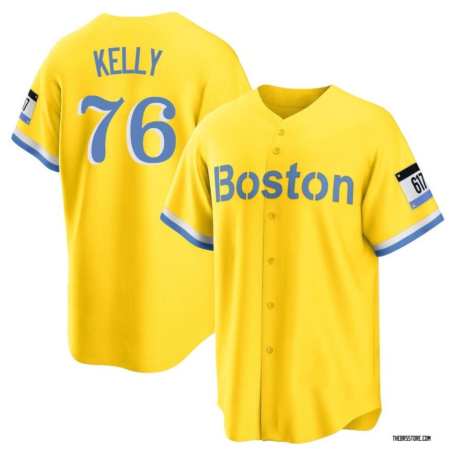 Gold/Light Replica Zack Kelly Men's Boston Red Sox Blue 2021 City Connect Player Jersey